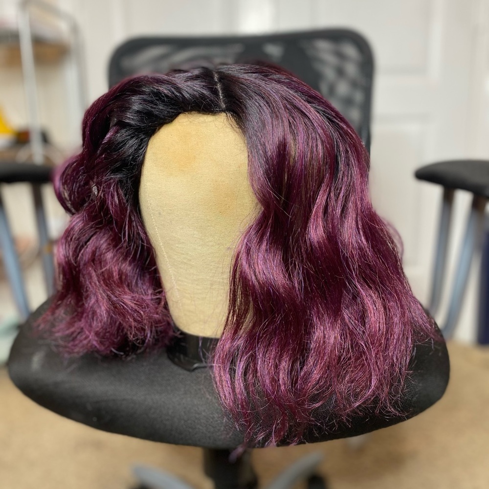 Used Isis Curly Purple & Red bob wig